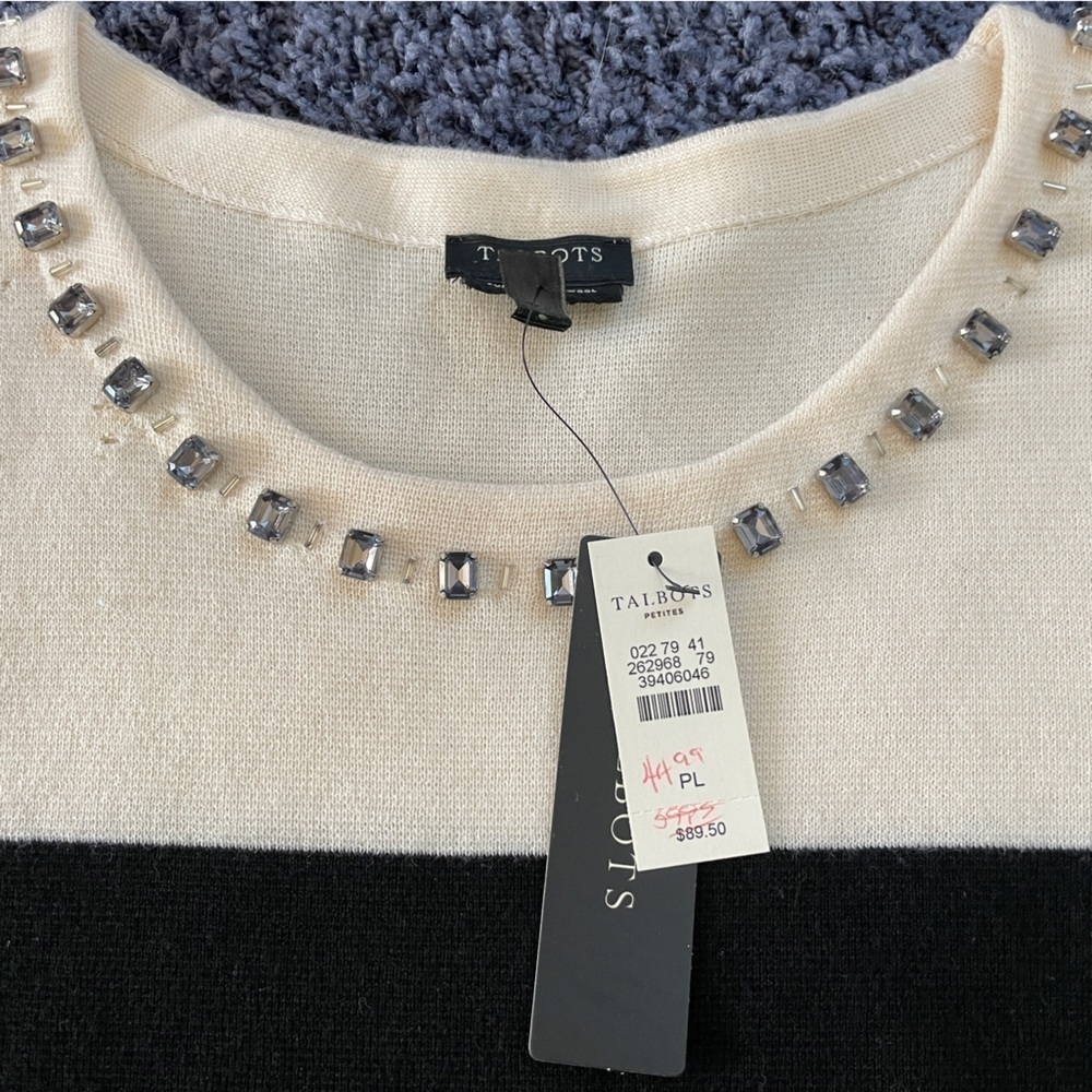𝅺talbots Colorblock Merino Wool Short Sleeve Sweater Shirt Petite Large - Picture 2 of 8